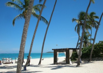 cabana beds on a white sand beach in the Domincan Republic