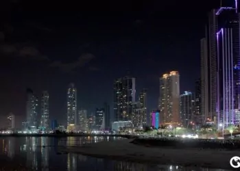 Skyline view of Panama City, Panama at night