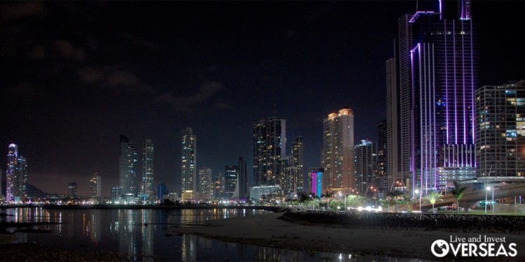 Skyline view of Panama City, Panama at night