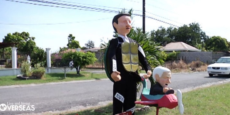 traditional paper machet dolls sit on the roadside in Panama
