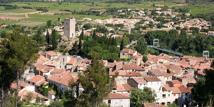 An aerial view of the Medievil city of Saint-Chinian