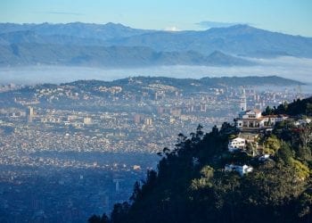Aerial view across Bogota, Colombia