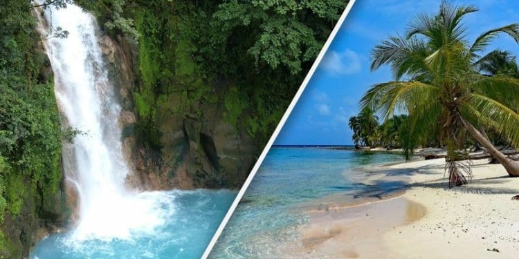 costa rica waterfall and beach in panama
