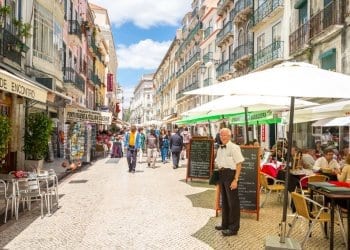 A busy street in Lisbon, Portugal