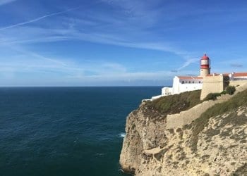 sagres lighthouse in portugal overlooking the atlantic ocean