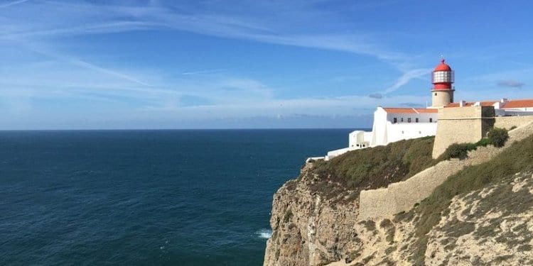 sagres lighthouse in portugal overlooking the atlantic ocean