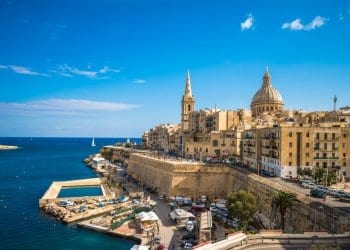 Valletta Malta, view across harbour and out to sea