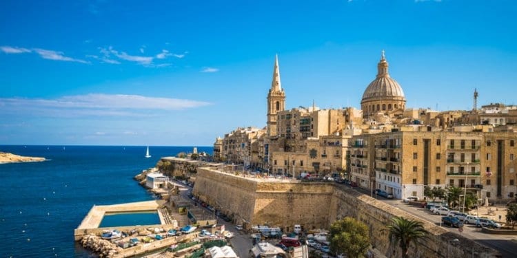 Valletta Malta, view across harbour and out to sea