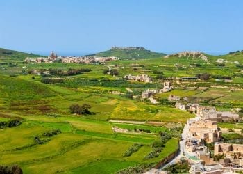 Gozo Malta view of the countryside and old town