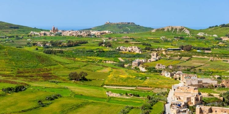 Gozo Malta view of the countryside and old town