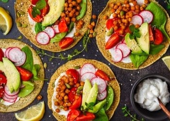 colorful plate of vegetarian tacos. Mexico is one of the world's best vegetarian countries.