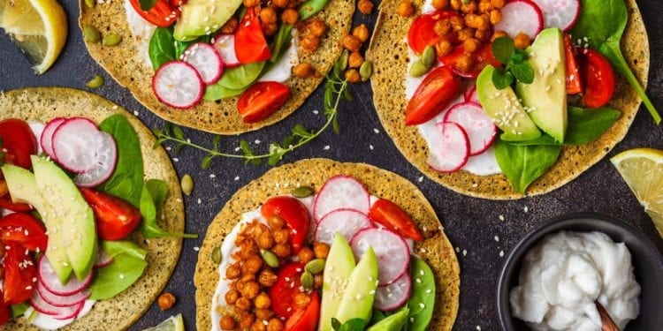 colorful plate of vegetarian tacos. Mexico is one of the world's best vegetarian countries.