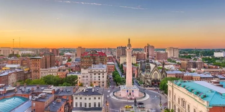 baltimore cityscape at sunset
