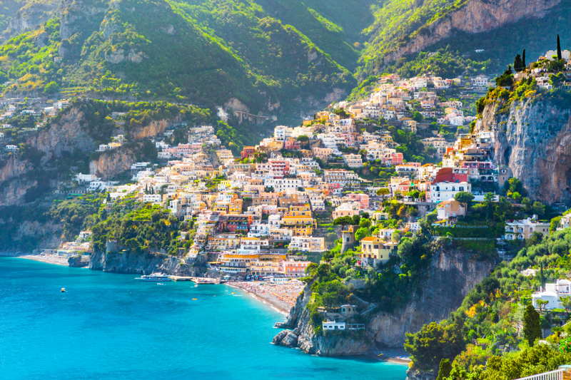 positano in italy seaside town on Mediterranean