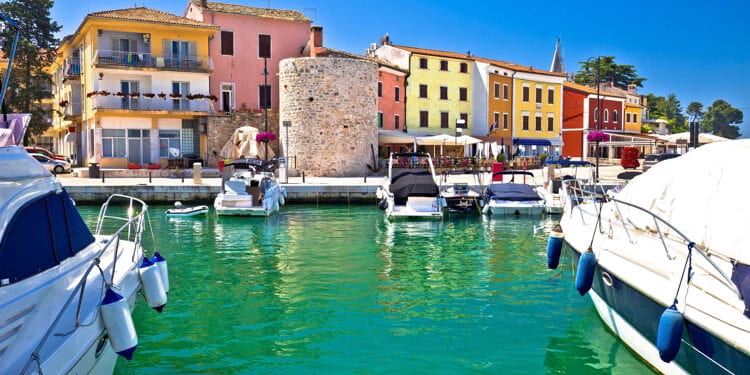 Historic waterfront and colorful harbor view, archipelago of Istria, Croatia