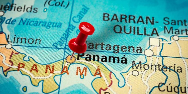 A map of Panama with a pin pointing to Panama City. los islotes