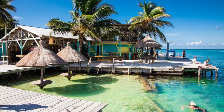 Beautiful caribbean sight with turquoise water in Caye Caulker, Belize