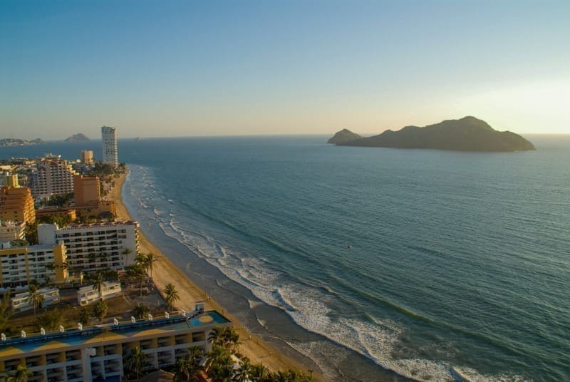 Mazatlan Beach strip, an area with many hotels for tourist.
