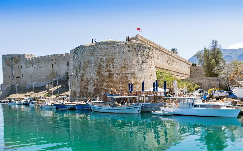 North Cyprus Kyrenia Castle surrounded by boats