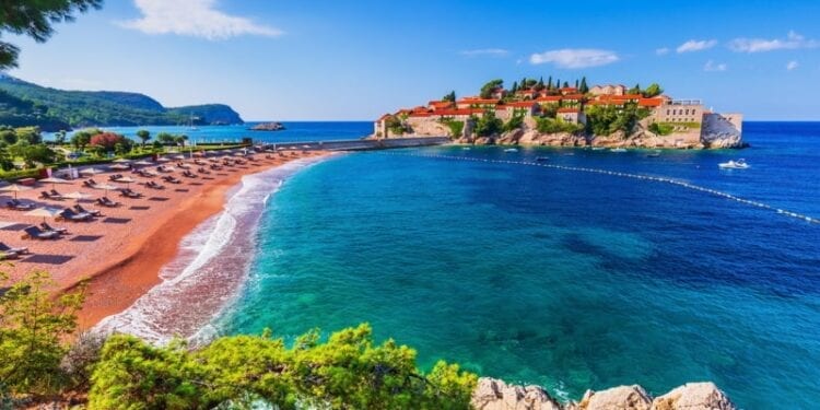 Old historical town and resort on Sveti Stefan, Montenegro.