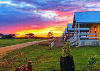 sunrise over Carmelita Gardens in Belize