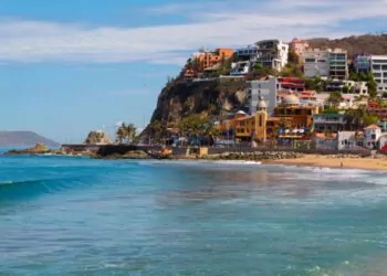 Main avenue of the city of Mazatlan on the shore of the beach.