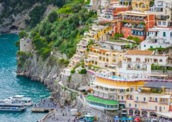 Lovely View from the Cliffside Village Positano, province of Salerno, Italy.