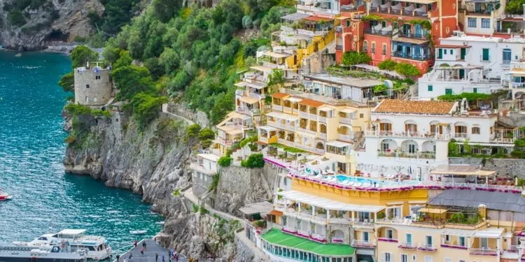 Lovely View from the Cliffside Village Positano, province of Salerno, Italy.