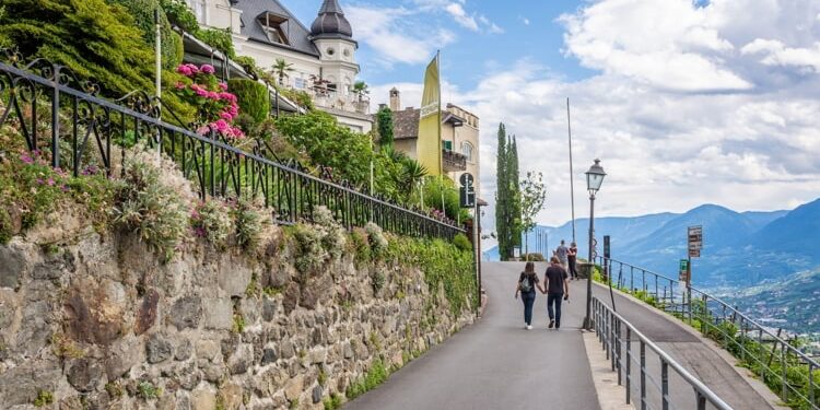 Street of the small village of Dorf Tirol in Northern Italy.