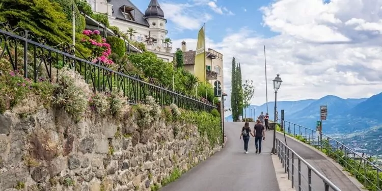Street of the small village of Dorf Tirol in Northern Italy.