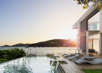 Sea view swimming pool in modern loft design