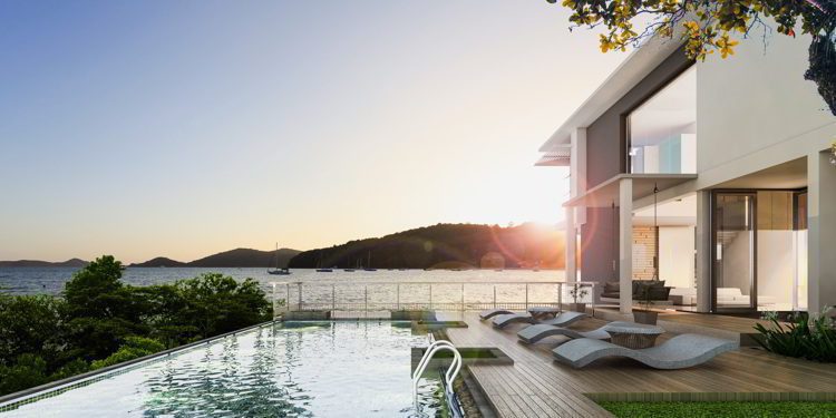 Sea view swimming pool in modern loft design