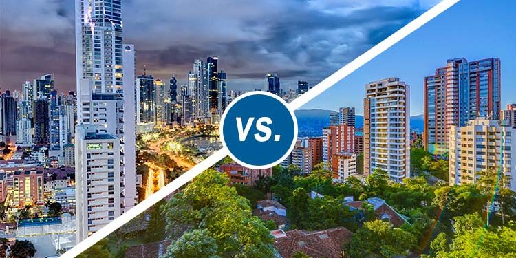 Panama City, Panama to the left and Medellin, Colombia to the right, comparison