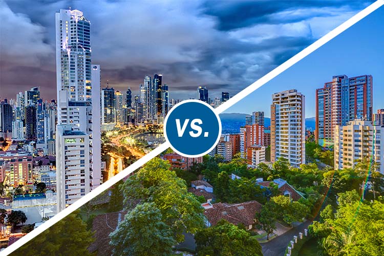 Panama City, Panama to the left and Medellin, Colombia to the right, comparison