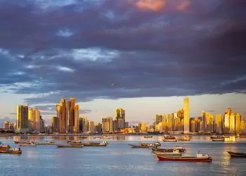 A view of Panama City during sunrise