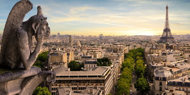A view of Paris, France with the Eiffel Tower in the background