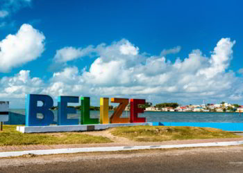 Welcome to Belize Sign at the Caribbean Sea