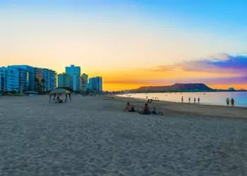Sunset over Chipipe beach in Salinas, Ecuador