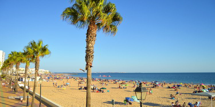 Seafront promenade and Costilla Beach in Rota, Costa de la Luz, Cadiz, Spain