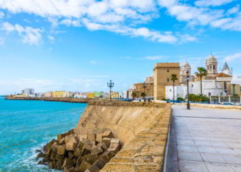 Seaside view of Cádiz in Spain including local cathedral