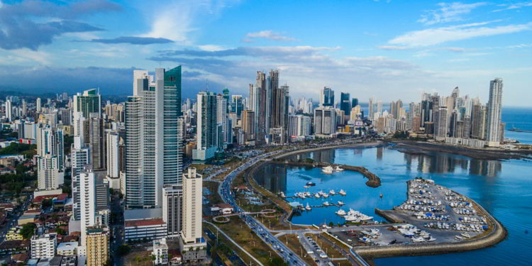 Aerial view of Avenida Balboa, Panama City, Panama. wealth panama dream homes