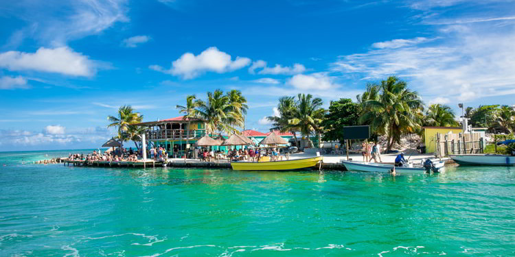 Beautiful Caribbean sight with turquoise water in Caye Caulker, Belize