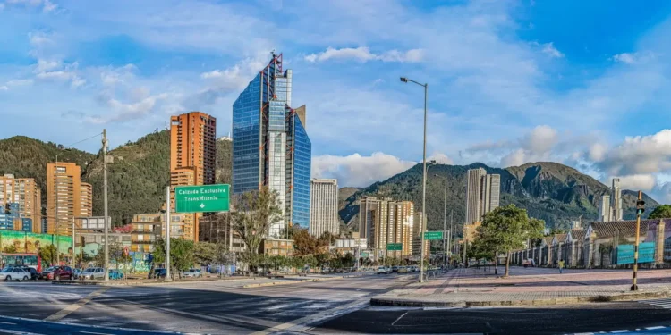 Panoramic View Of Street By Buildings In Bogota, Colombia