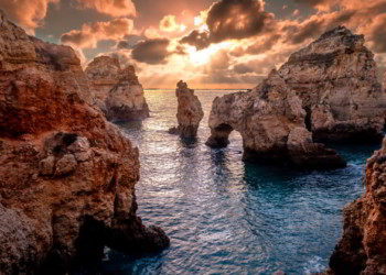 Sunset landscape on Atlantic Ocean, south Portugal