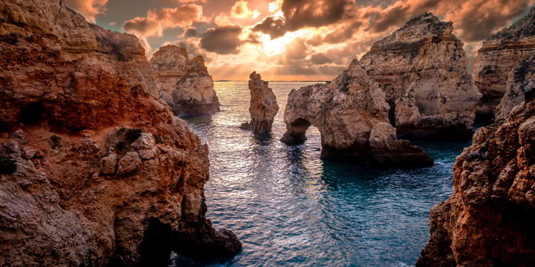 Sunset landscape on Atlantic Ocean, south Portugal
