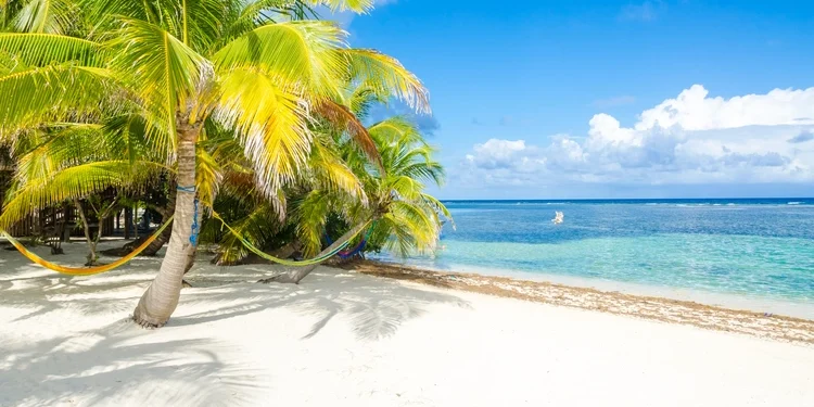 Blue skies and sandy beach in Belize
