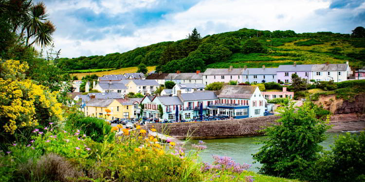 View of the seaside town of Dunmore East, County Waterford, Ireland.