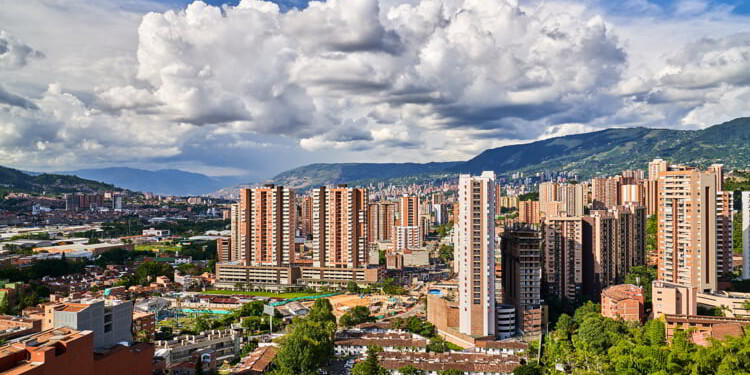 Scenic View of Medellin, Colombia skyline with mountains in the background