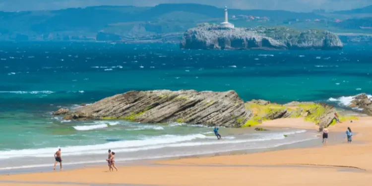 El Sardinero First Beach, Mouro Island, Santander, Cantabria, Spain