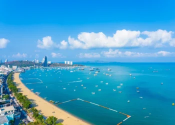 Beach sea ocean bay and architecture building in Pattaya city. thailand health care